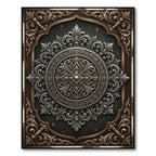 Ornate Bronze Silver Filigree Medallion Rug