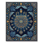 Luminous Blue Golden Mosque Medallion Rug