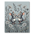 Whimsical Gray Dancing Mice Floral Daisy Rug