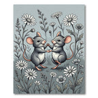 Whimsical Gray Dancing Mice Floral Daisy Rug