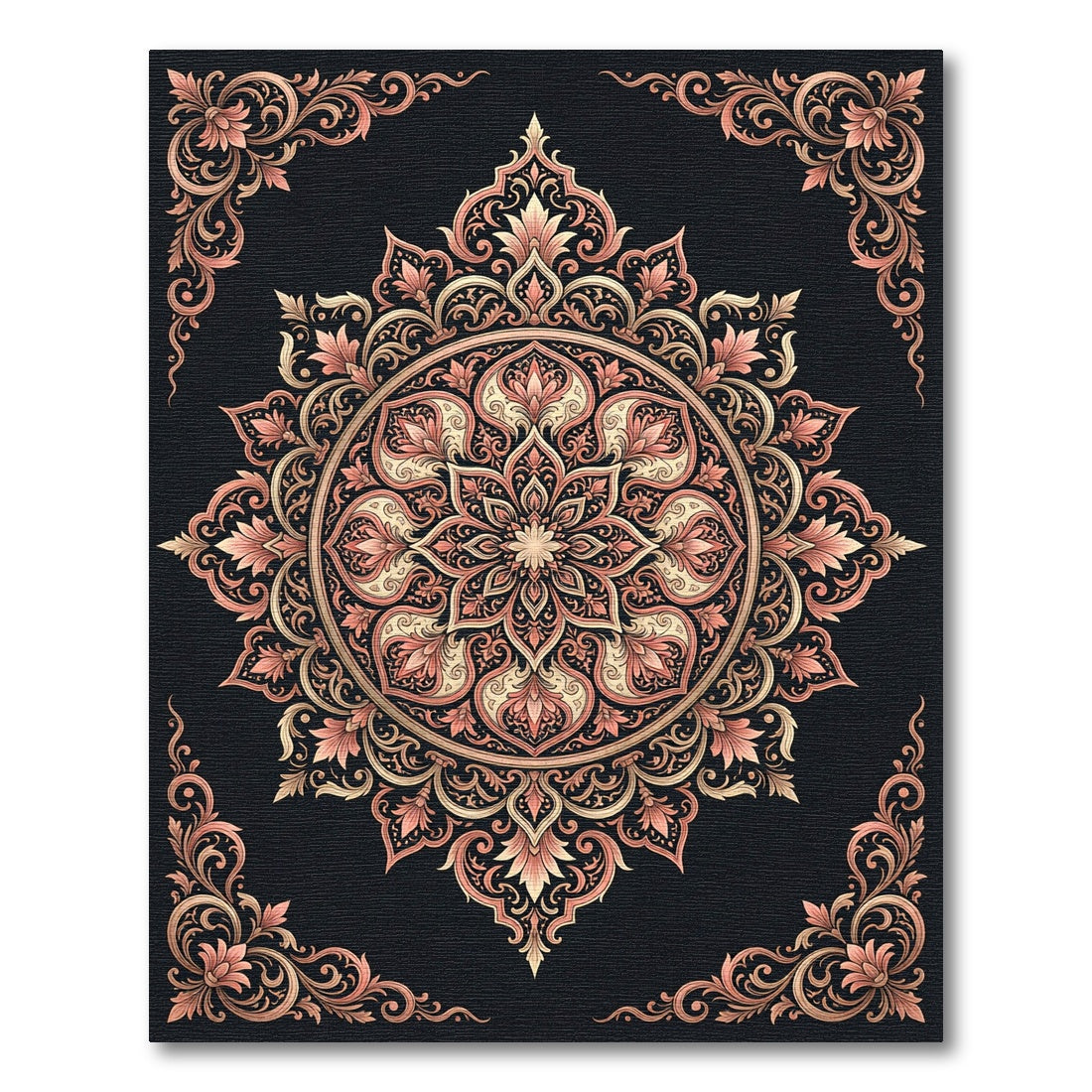 Elegant Peach and Cream Floral Medallion Rug