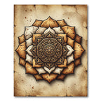 Earthy Golden Mandala Floral Round Rug