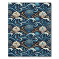 Blue Golden Seashell Wave Tapestry Rug