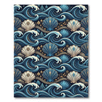 Blue Golden Seashell Wave Tapestry Rug
