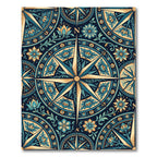 Midnight Teal Celestial Compass Floral Overlay Rug