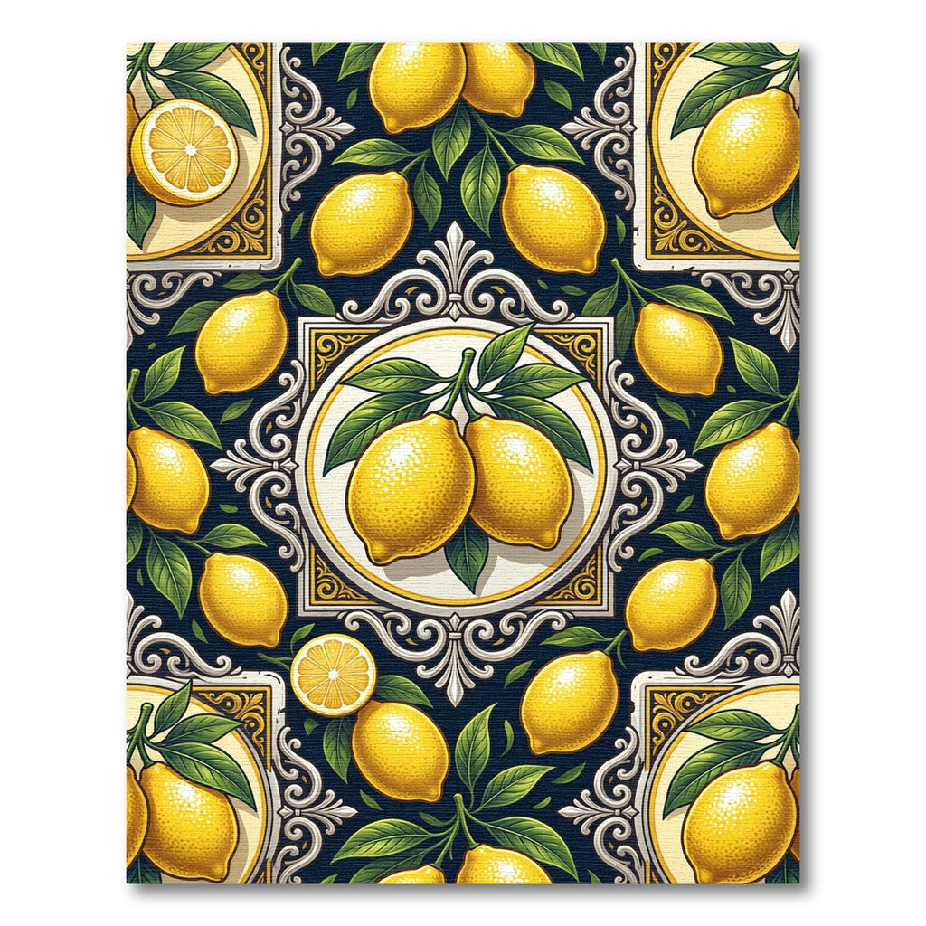 Mediterranean Yellow Lemon Citrus Tile Art Rug