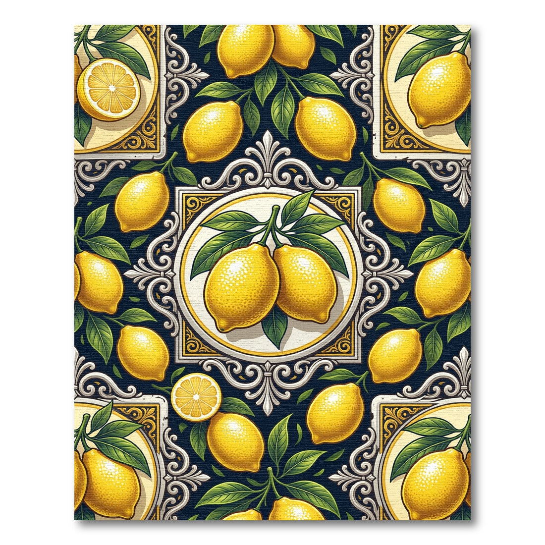 Mediterranean Yellow Lemon Citrus Tile Art Rug