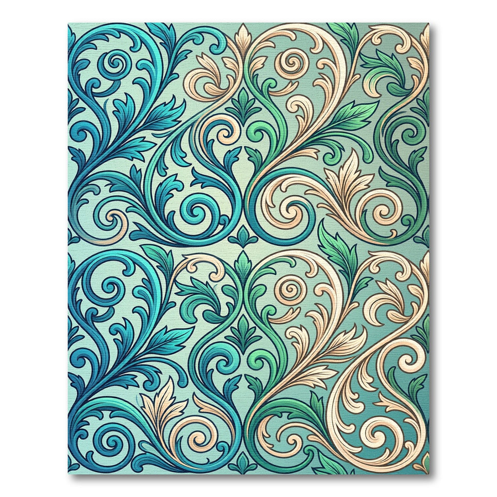 Elegant Teal and Cream Victorian Scroll Rug