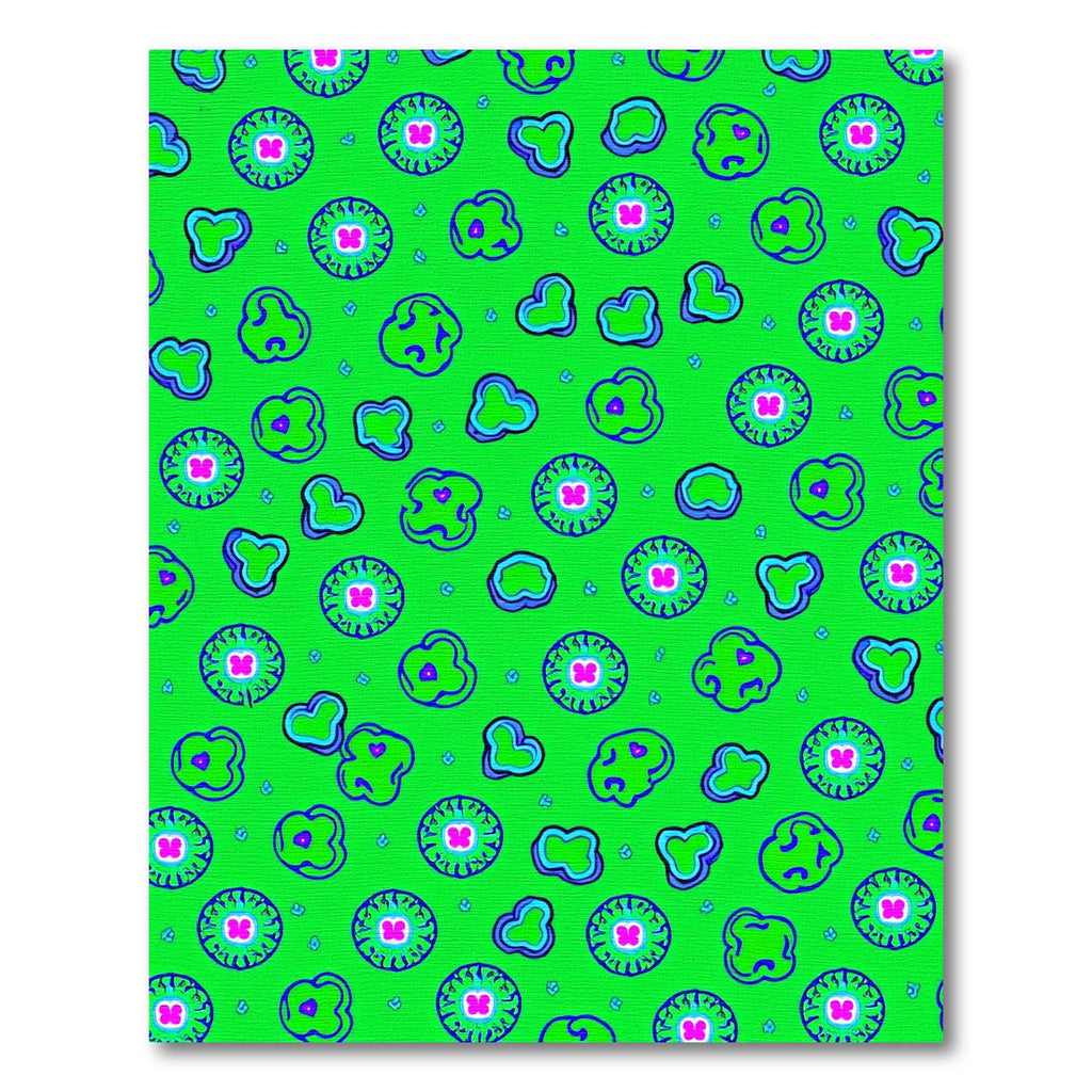 Vibrant Pink Flower Blue Outline Rug