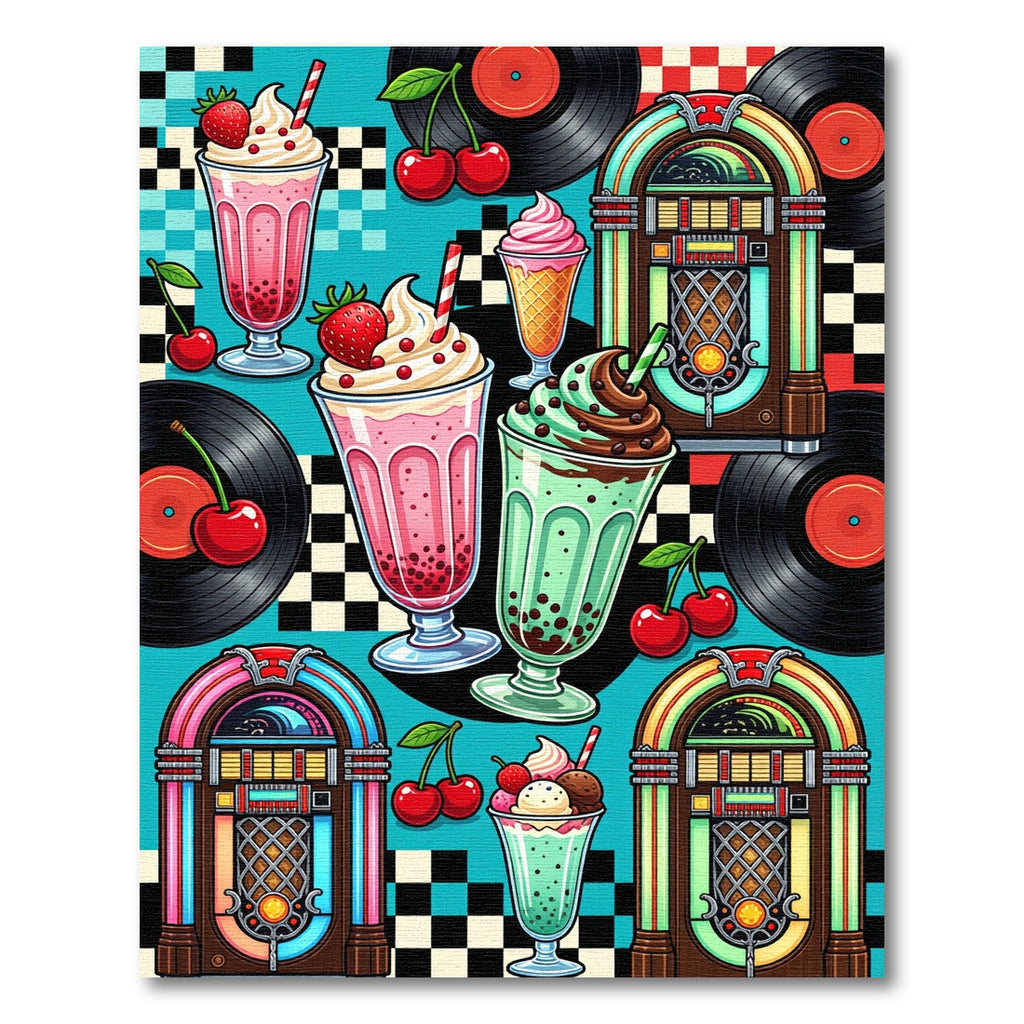 Retro Diner Vinyl Record Milkshake Mosaic Rug