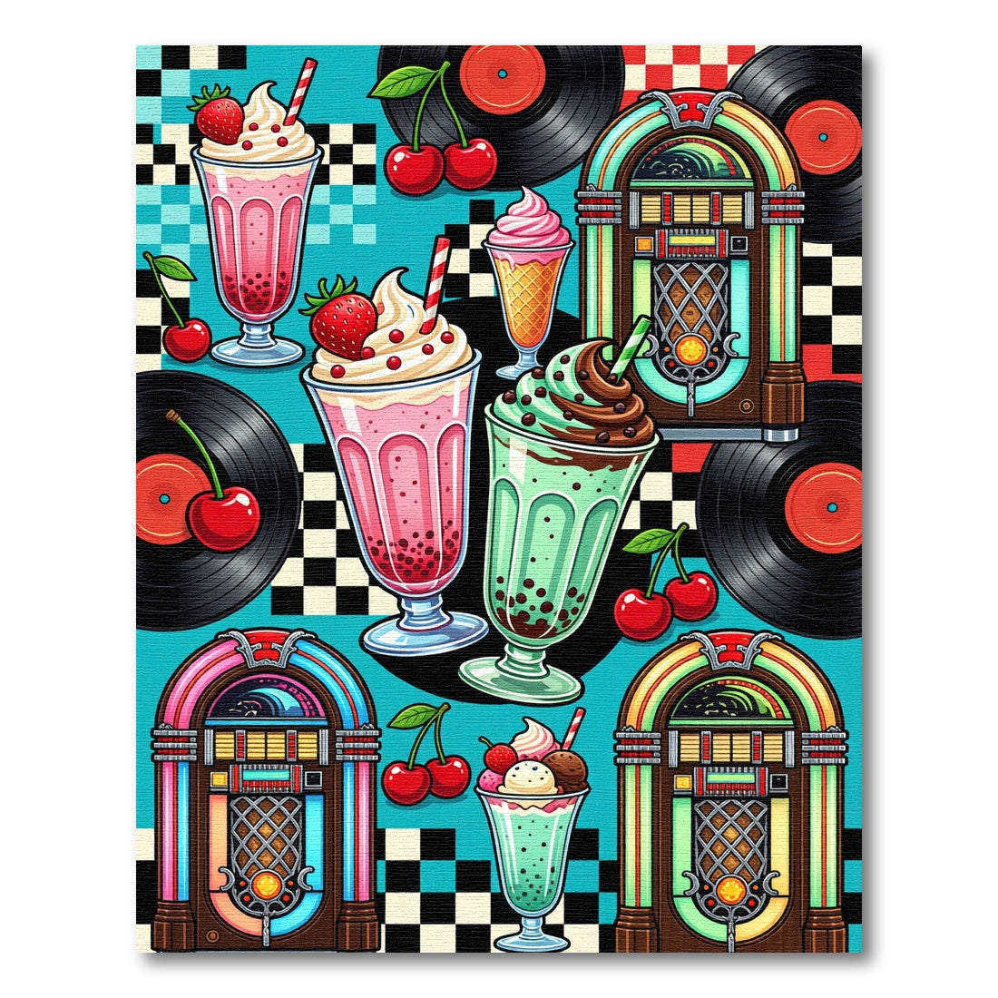 Retro Diner Vinyl Record Milkshake Mosaic Rug