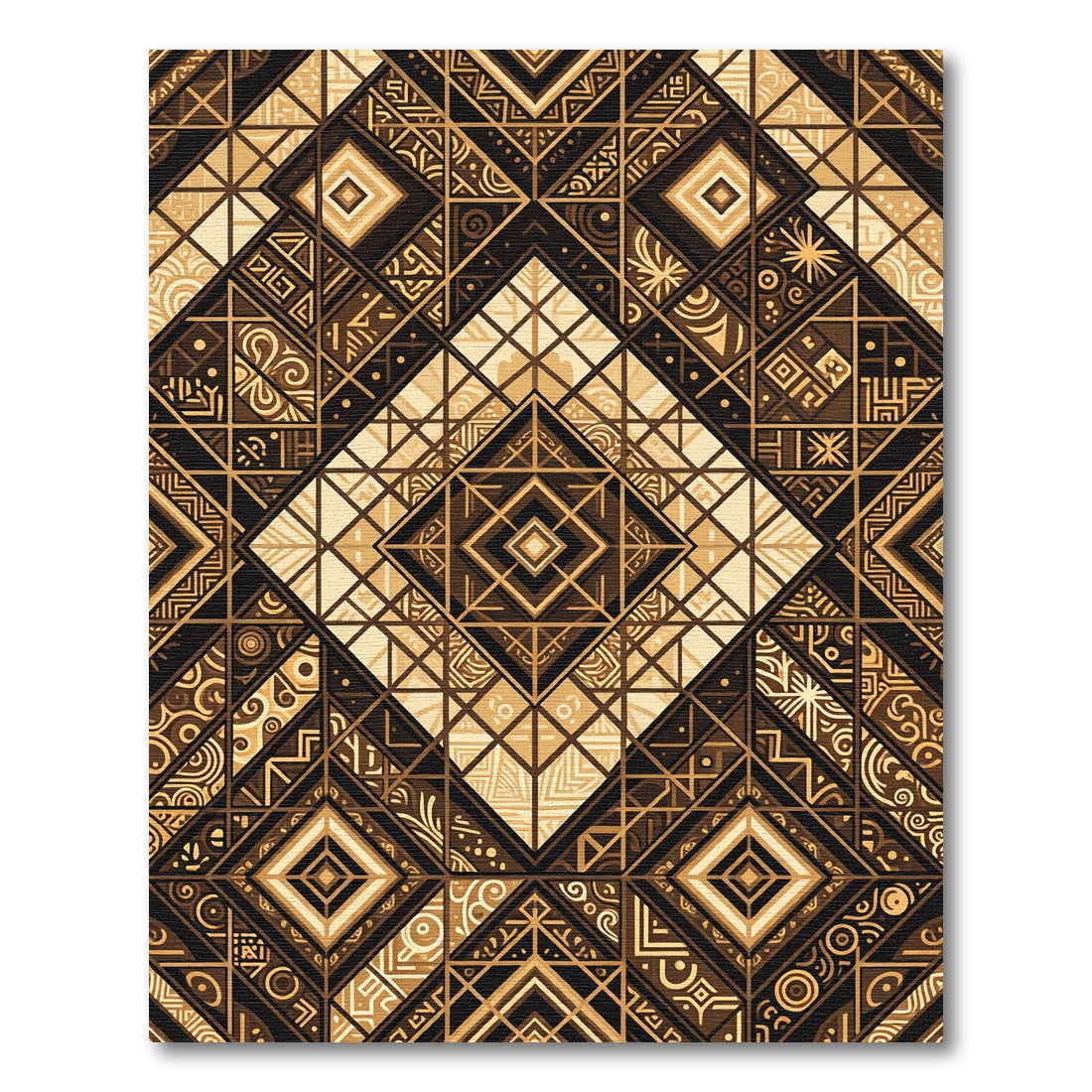 Golden Earth Tone Tribal Diamond Geometry Rug