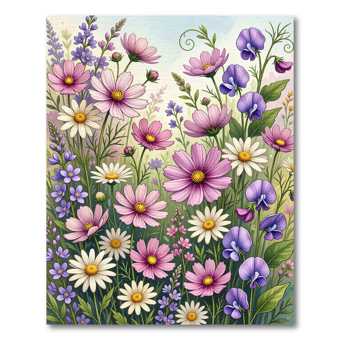 Soft Pastel Wildflower Meadow Garden Rug