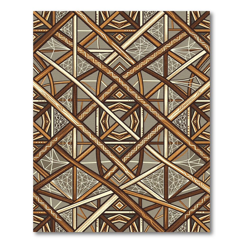 Earthy Brown Geometric Lattice Art Rug