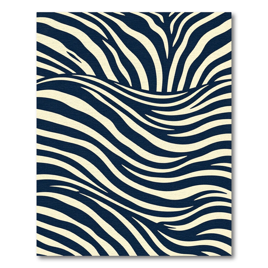 Modern Navy and Cream Zebra Wave Rug