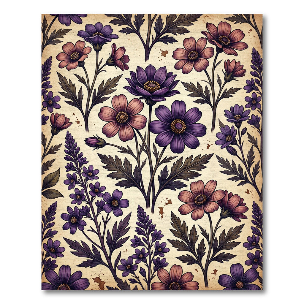 Antique Purple Floral Botanical Meadow Rug
