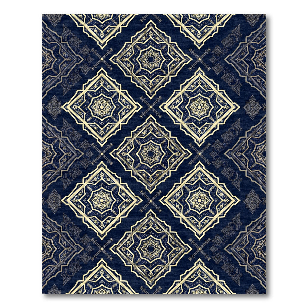 Luxury Gold Midnight Blue Damask Lattice Rug