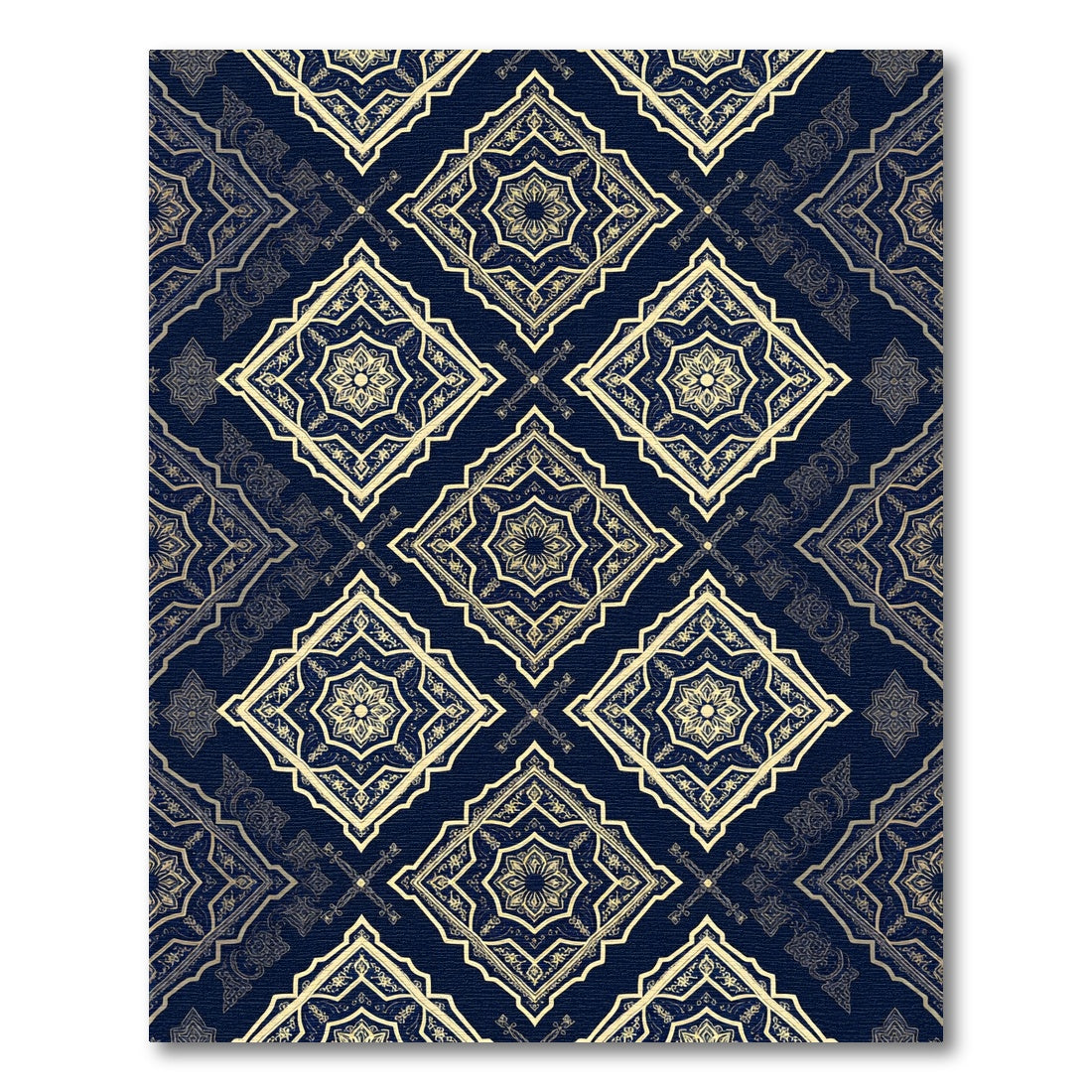 Luxury Gold Midnight Blue Damask Lattice Rug