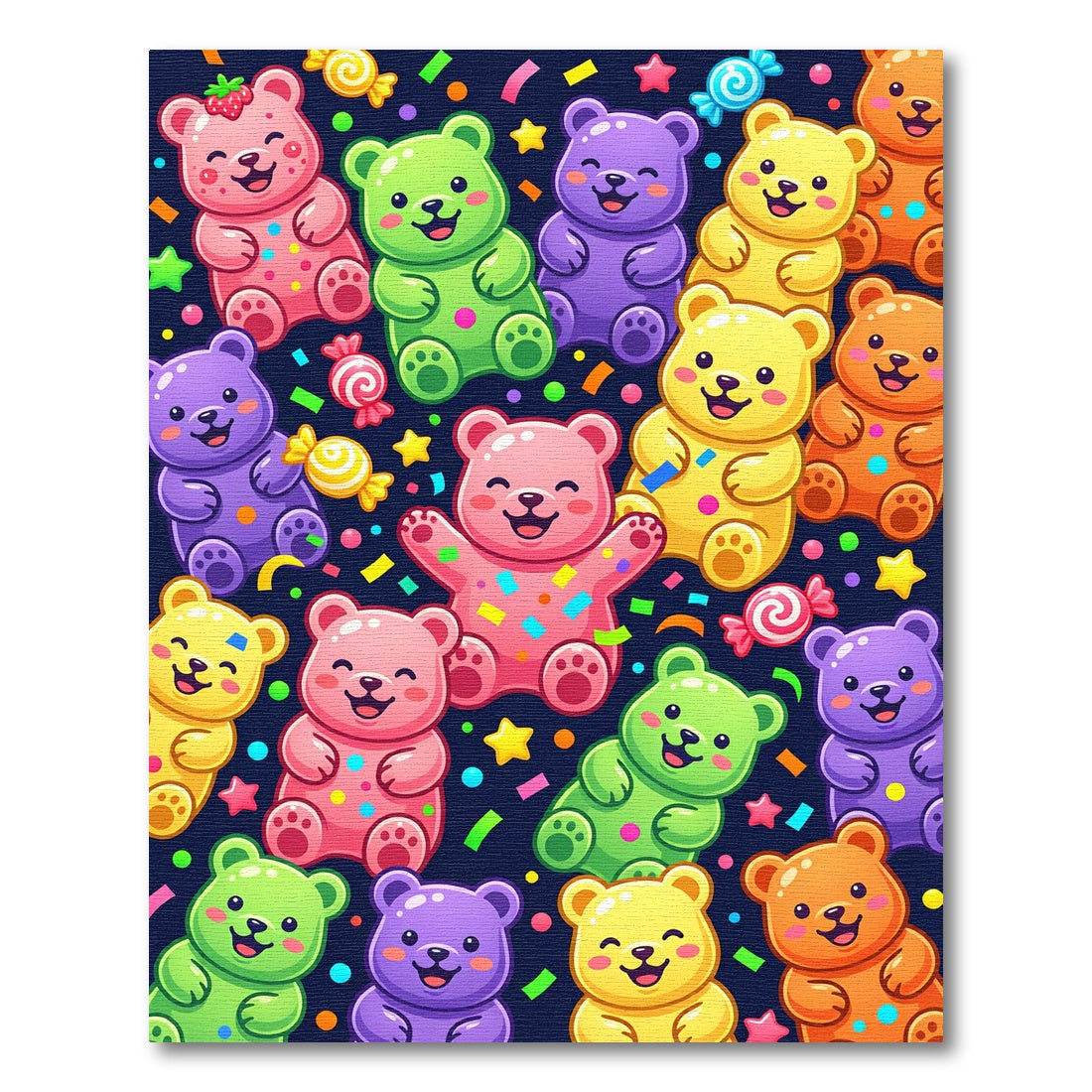Colorful Gummy Bear Celebration Confetti Illustration Rug