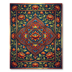 Vibrant Azure Golden Lotus Medallion Rug