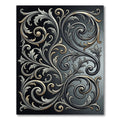 Ornate Metallic Silver Scrollwork Rug
