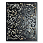 Ornate Metallic Silver Scrollwork Rug