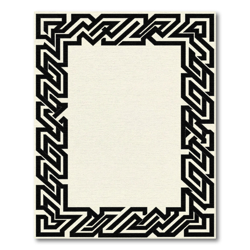 Black Geometric Maze Border Rug