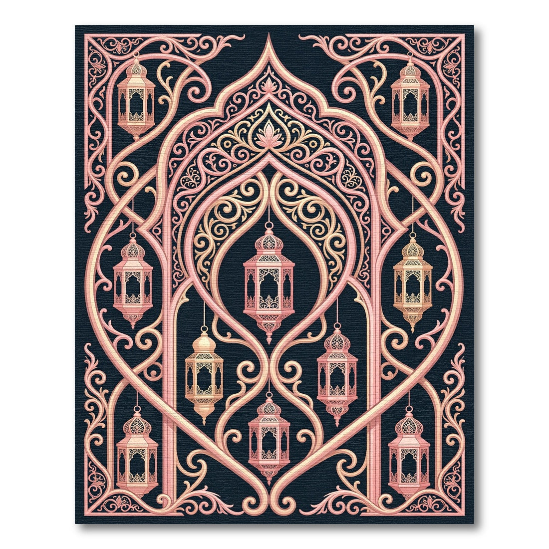 Elegant Blush Pink Lantern Archway Floor Covering Rug