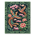 Ornate Phoenix Peony Floral Jade Border Rug