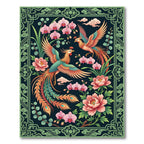 Ornate Phoenix Peony Floral Jade Border Rug