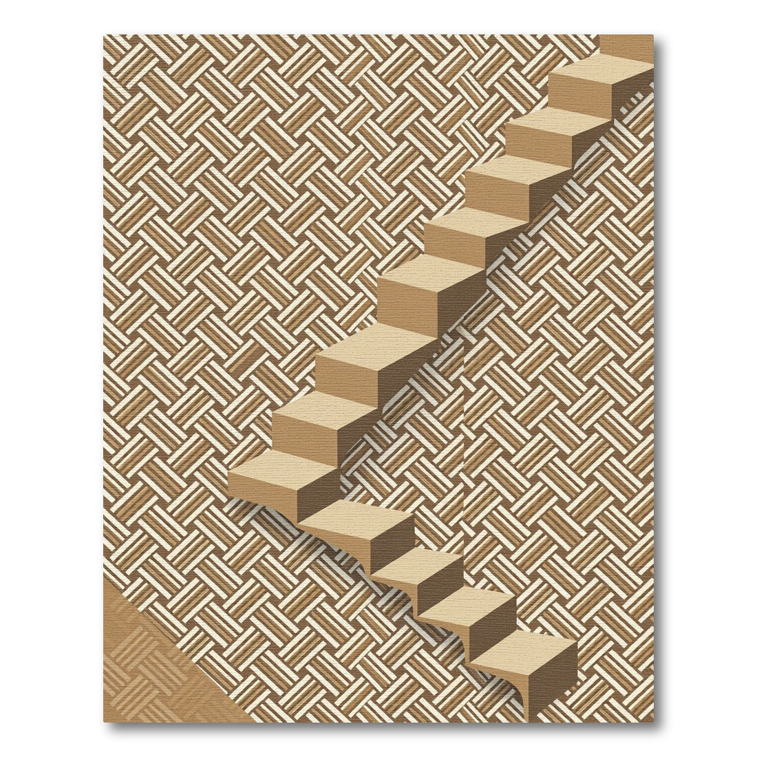 Geometric Brown Beige Basketweave Rug