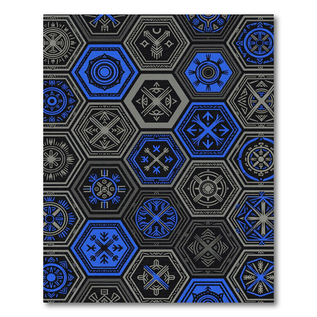 Geometric Hexagonal Azure and Charcoal Shorthand Rug