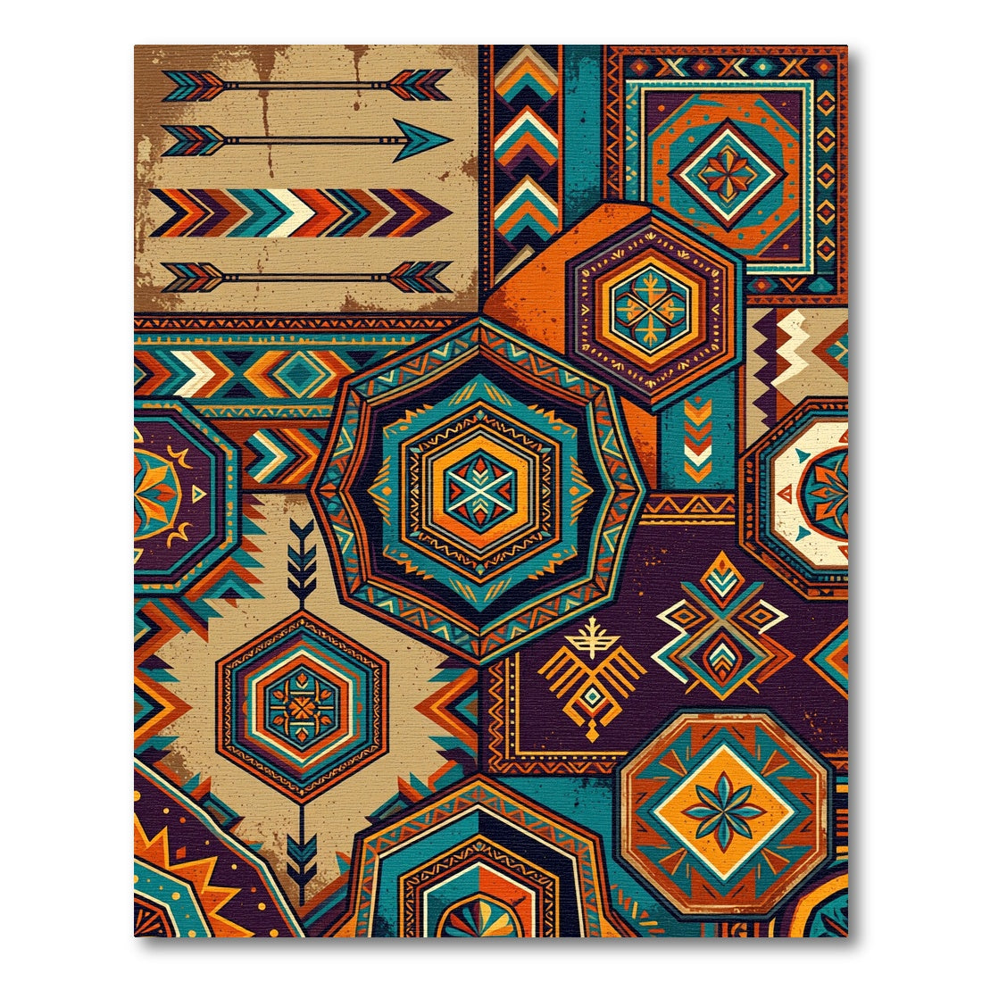 Bold Teal Orange Geometric Tile Rug