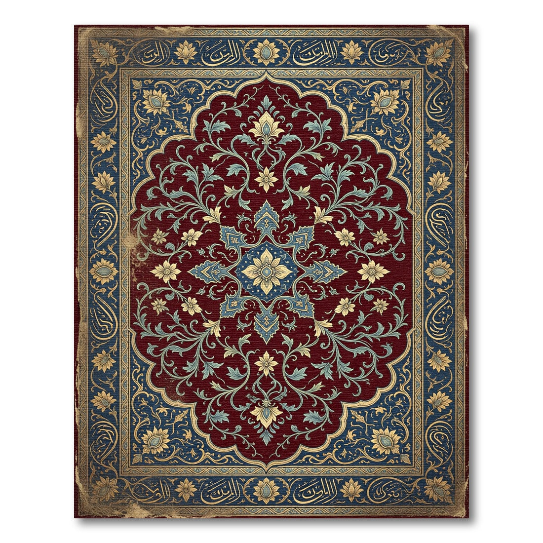 Crimson Blue Golden Medallion Floral Rug