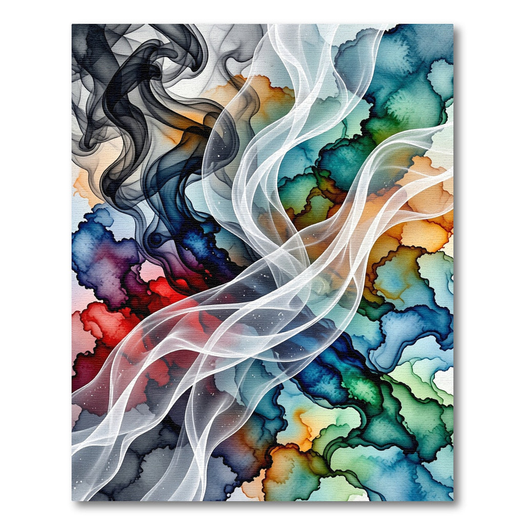 Vibrant Ink Swirl Abstract Watercolor Rug
