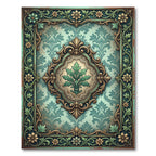 Ornate Sage Green Faux Antique Medallion Rug