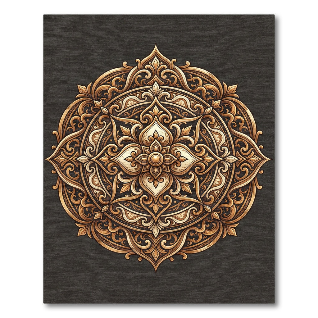 Ornate Golden Floral Filigree Medallion Rug