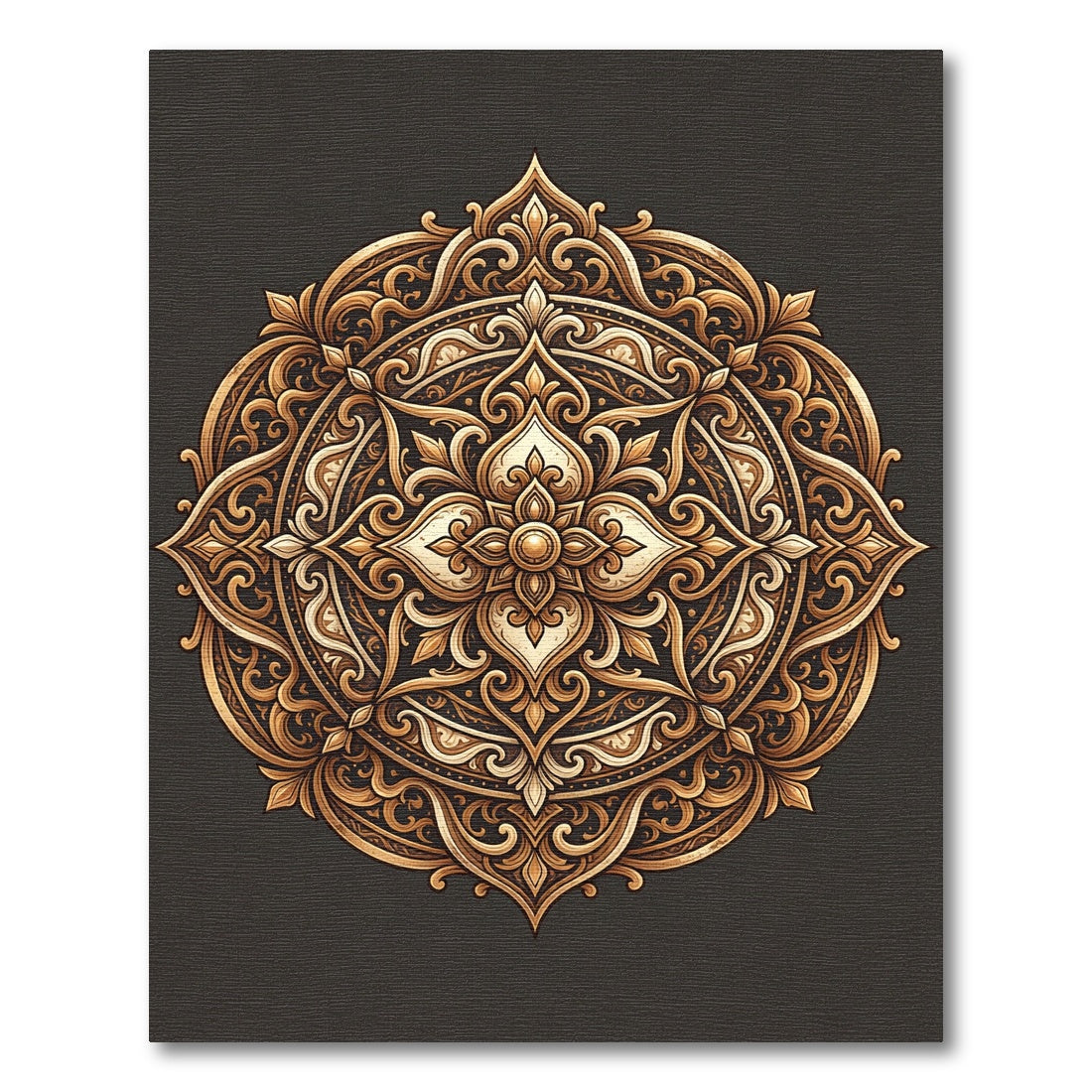 Ornate Golden Floral Filigree Medallion Rug