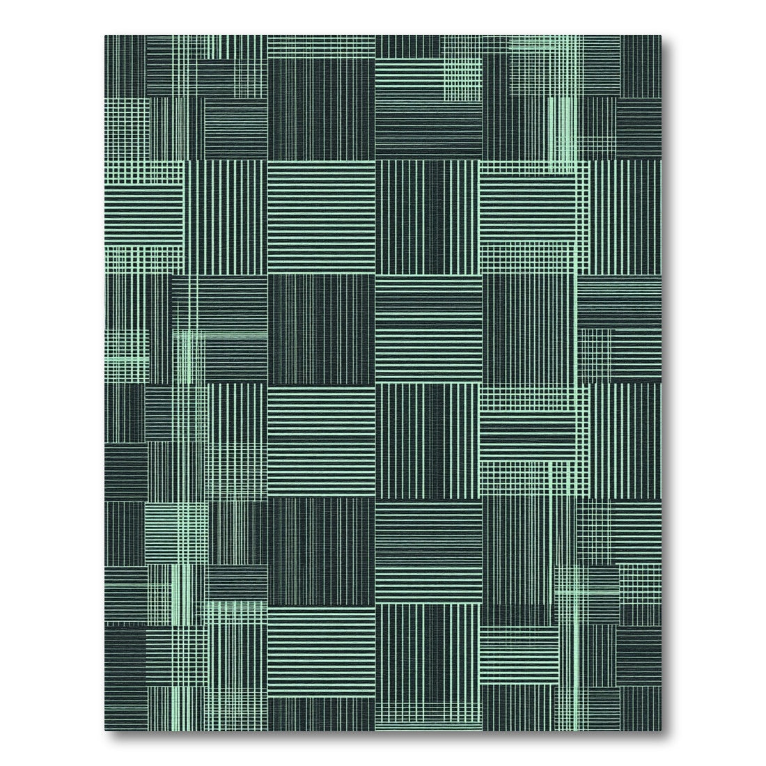 Teal Geometric Grid Blocks Rug