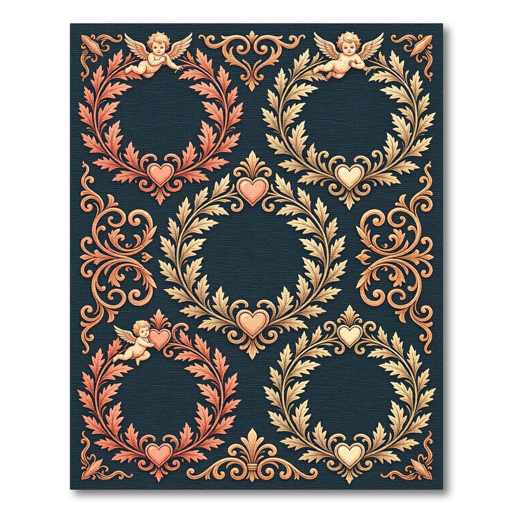Cherubic Heart Floral Laurel Wreath Ornament Rug
