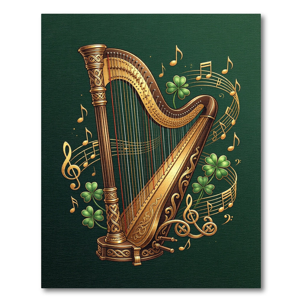 Golden Celtic Harp with Emerald Shamrocks Rug