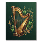 Golden Celtic Harp with Emerald Shamrocks Rug