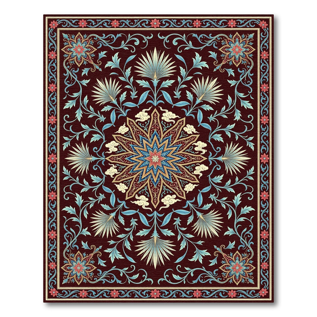 Elegant Burgundy Floral Star Medallion Rug