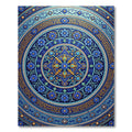 Deep Blue Golden Floral Circular Medallion Rug