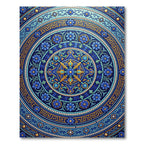 Deep Blue Golden Floral Circular Medallion Rug