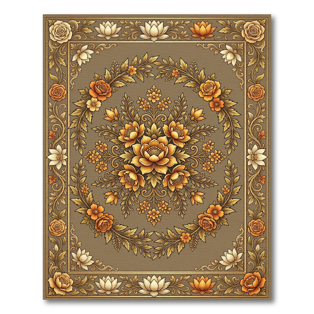 Golden Floral Medallion Harvest Ochre Rug
