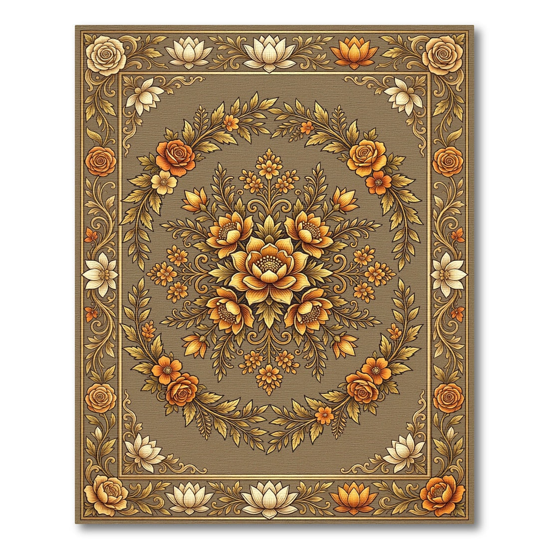 Golden Floral Medallion Harvest Ochre Rug