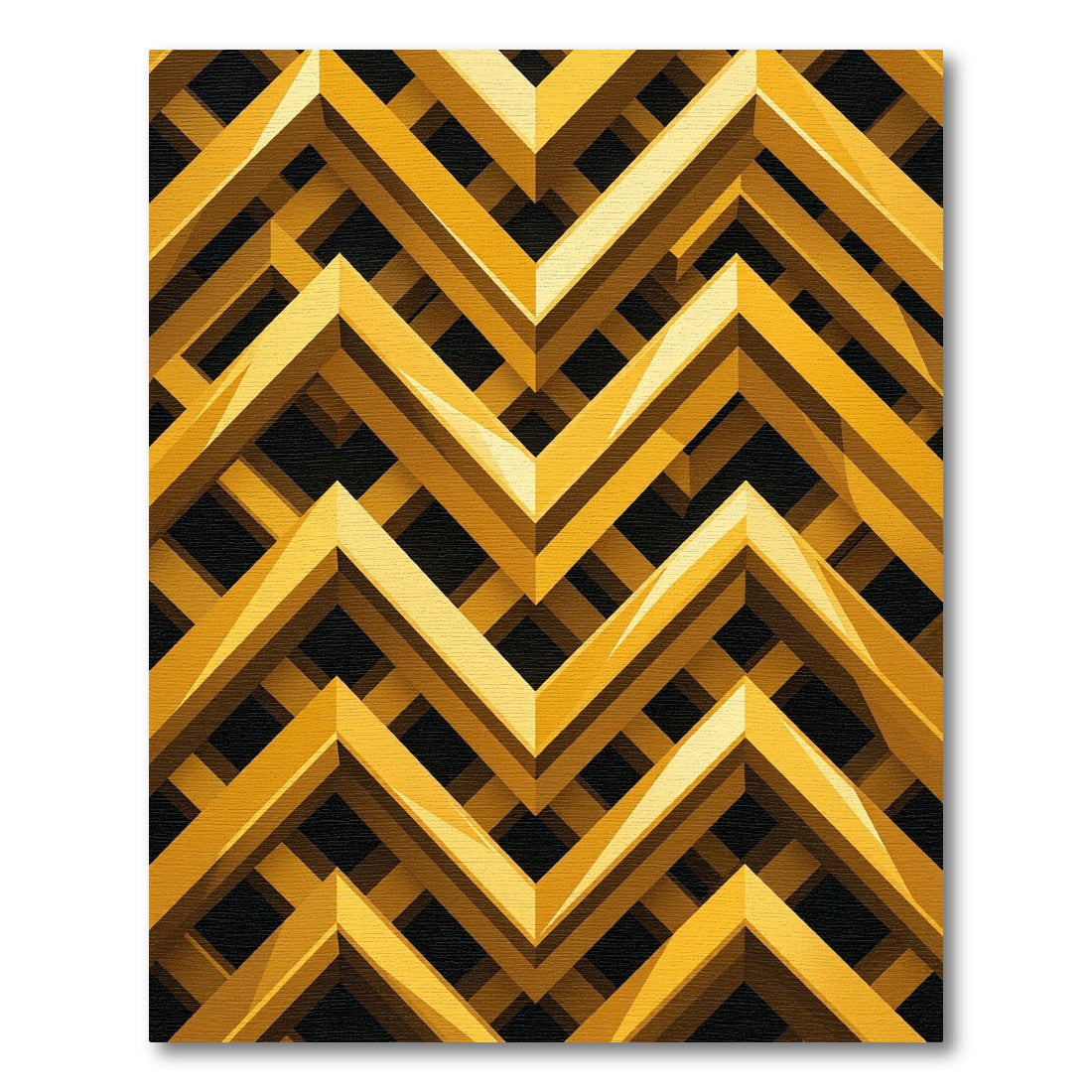 Golden Geometric Chevron Interlocking Abstract Rug