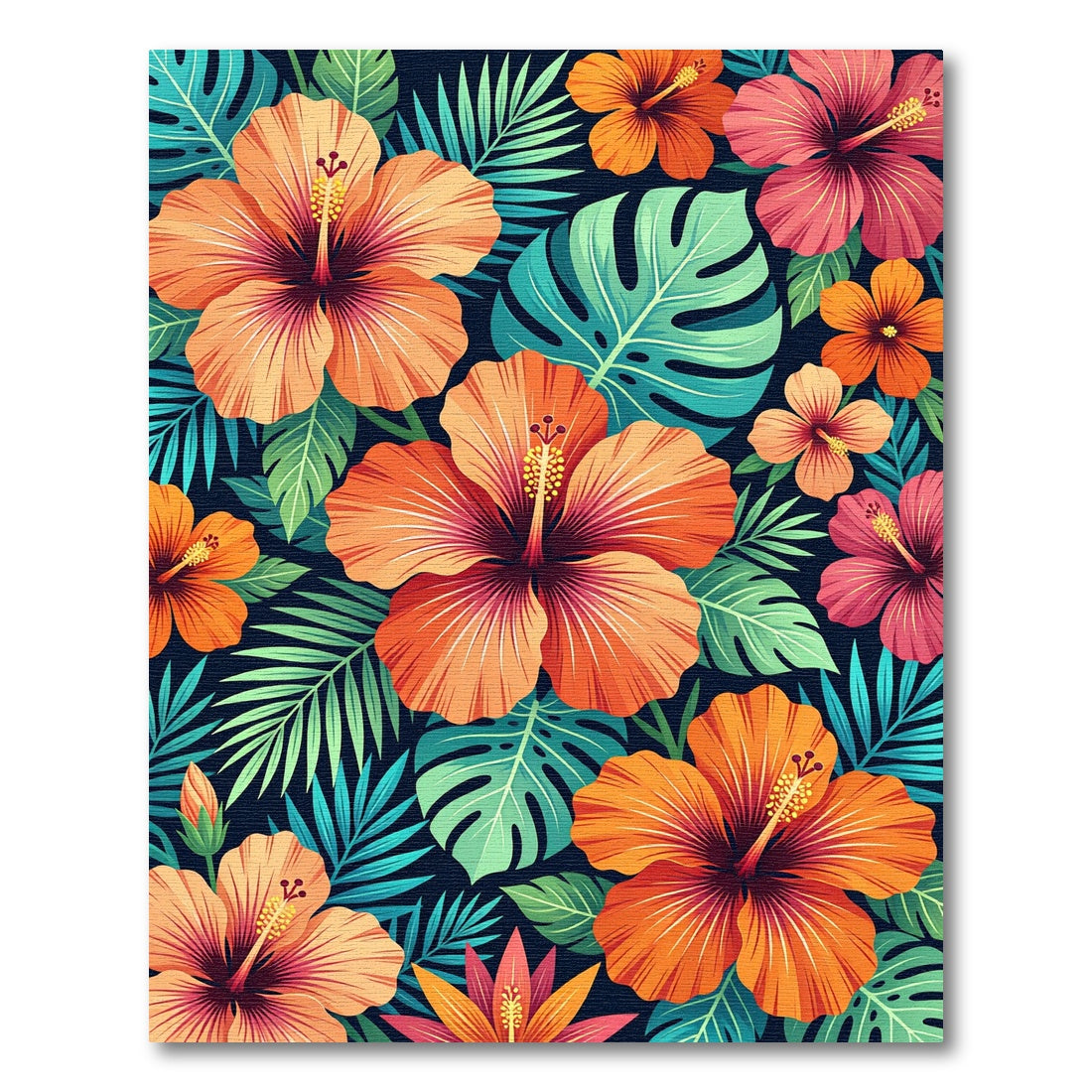 Vibrant Tropical Hibiscus Floral Art Rug