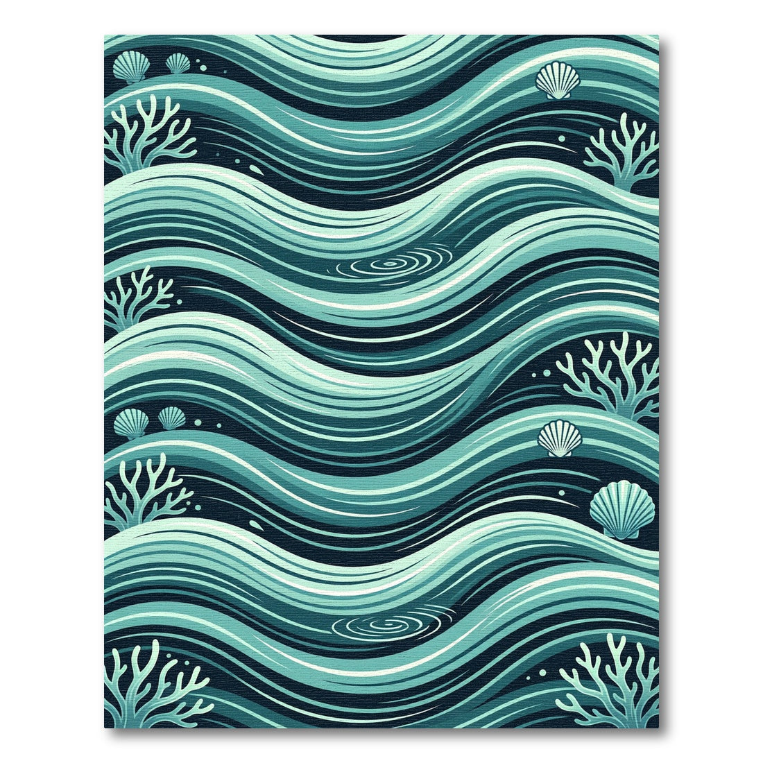 Oceanic Teal Swirl Coral Shell Waves Rug
